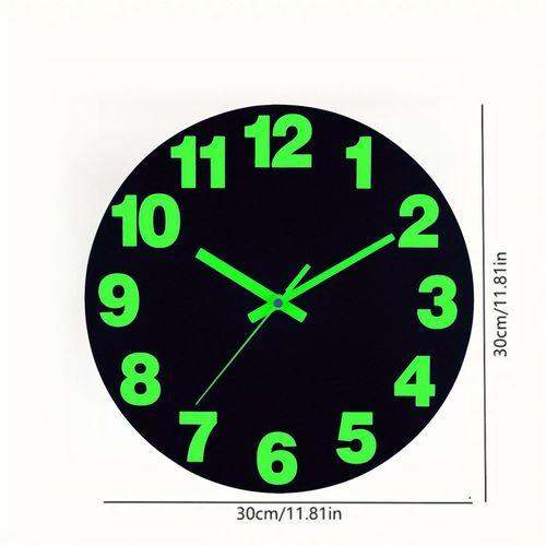 AIENAI 12 inch Vinyl Black Clock, Battery Powered, Glowing in The Dark, Silent, Fluorescent Digital, Analog Clock, Suitable for bedrooms, Living Rooms, Offices, Kitchens, and bathrooms.