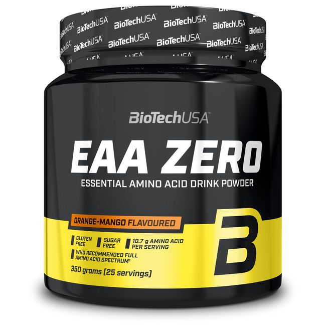 BioTechUSA EAA Zero - Essential Amino Acid Power | 7160mg EAA/Serving | WHO Recommended Ratio | Sugar-Free, Gluten-Free, 350 g, Orange-Mango