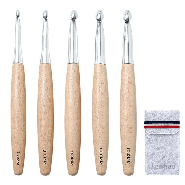 Big Crochet Hooks Set with Beech Wood Handle, Large Crochet Hooks for Chunky Yarn, Size 7mm 8mm 9mm 10mm 12mm